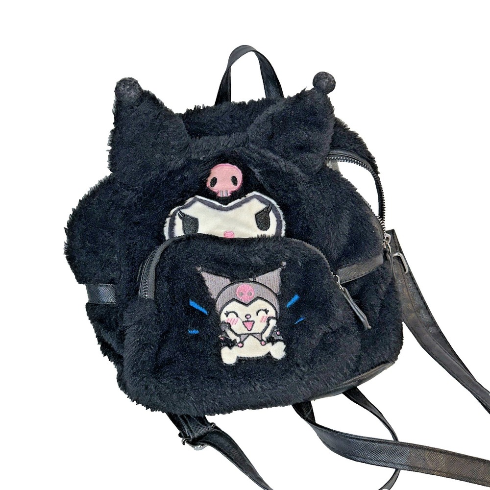 Cute Kuromi Soft Plush Black Single Shoulder Bag Messenger Bag Cosplay Backpack